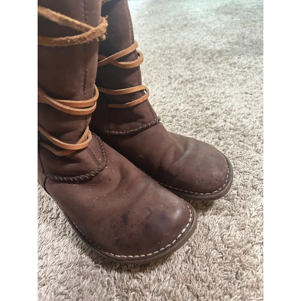 UGG Australia Adirondack Tall Brown Leather Lace Up Shearling‎ Boots Womens 7